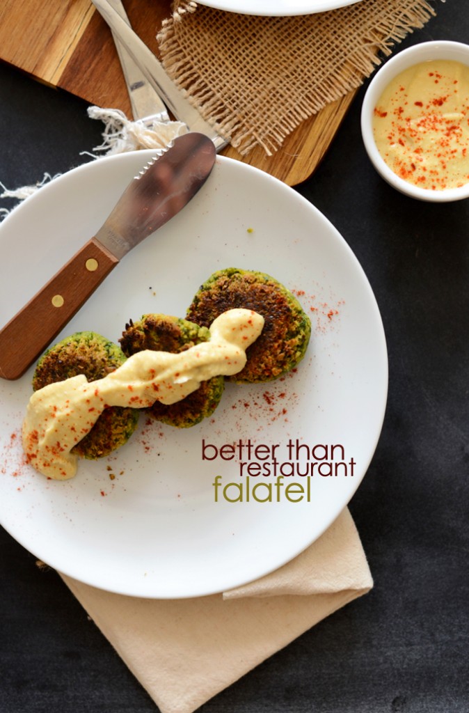 Plate of homemade Better Than Restaurant Falafel topped with hummus and paprika