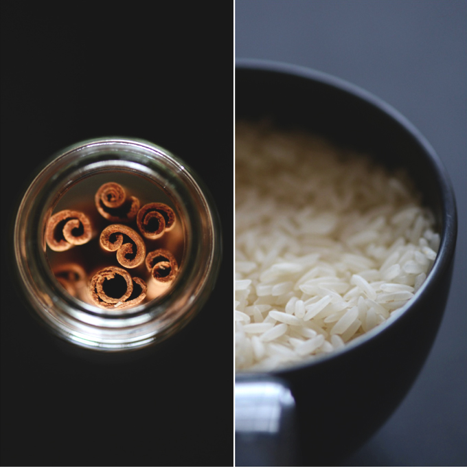 Cinnamon sticks and rice for making our homemade Cinnamon Horchata recipe