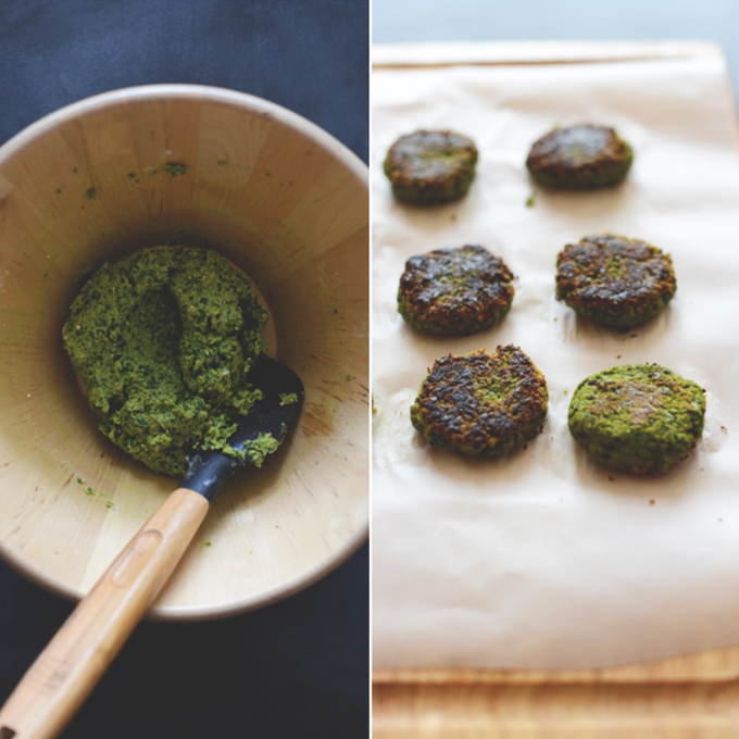 Bowl and cutting board with Gluten-Free Vegan Falafel