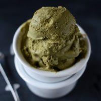 Scoops of Green Tea Coconut Ice Cream in a tower of bowls