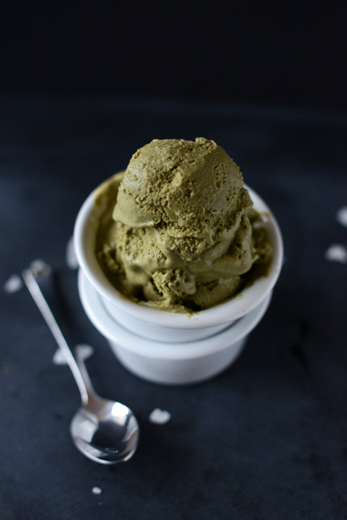 Scoops of our Green Tea Ice Cream recipe for a delicious vegan dessert