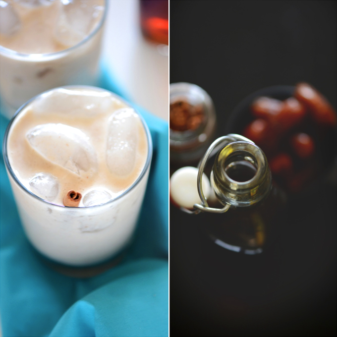 Glasses and bottle of homemade Horchata