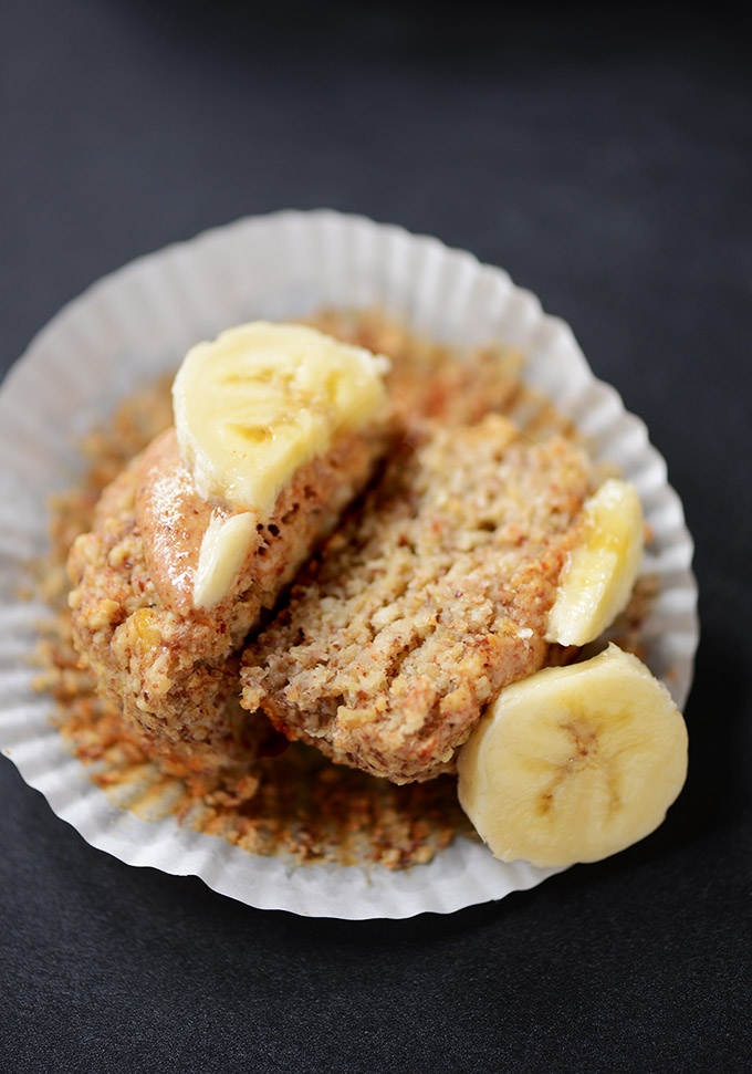 Showing the texture of the inside of a Banana Almond Meal Muffin