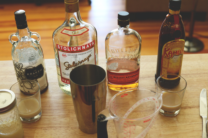 Bottles of alcohol for making Boozy Horchata