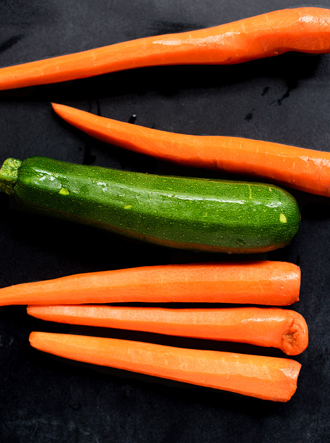 Fresh carrots and zucchini for making vegetable noodles