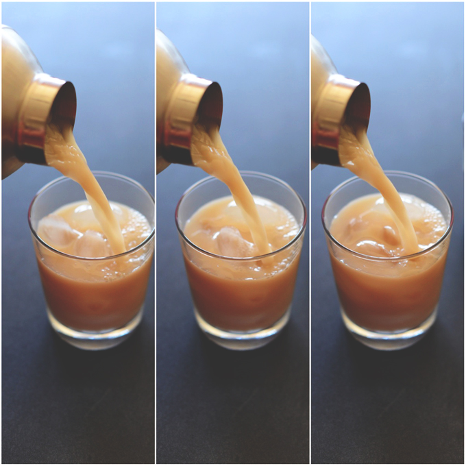 Pouring an Horchata Cocktail from a shaker