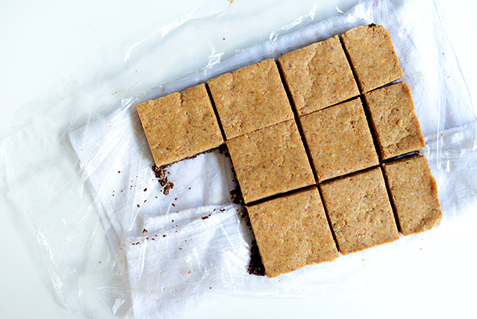 Sliced batch of our Peanut Butter No-Bake Brownies