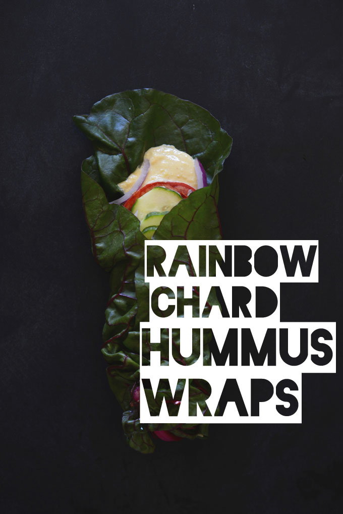 Rainbow Chard leaf wrapped around hummus and veggies