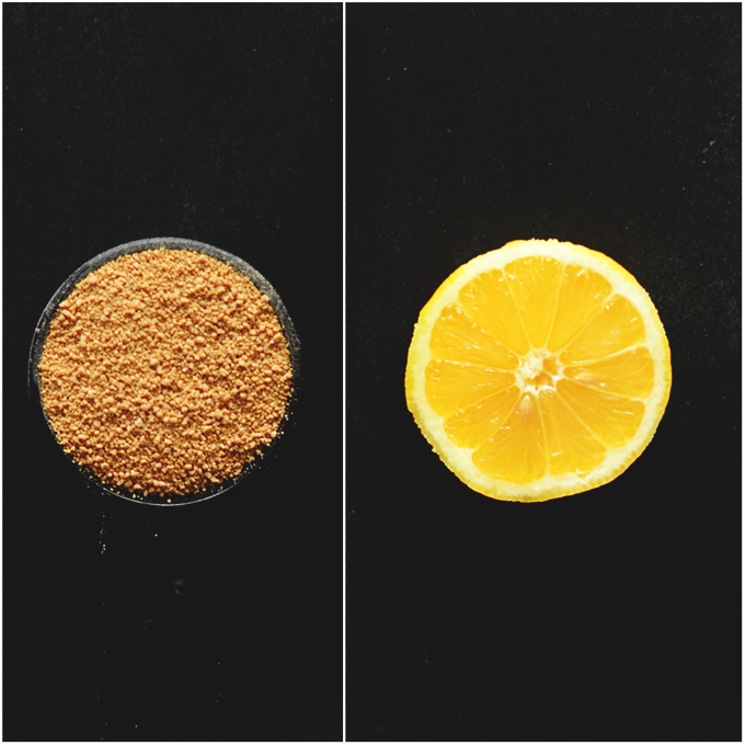 Sugar and lemon half for making gluten-free Blueberry Waffles