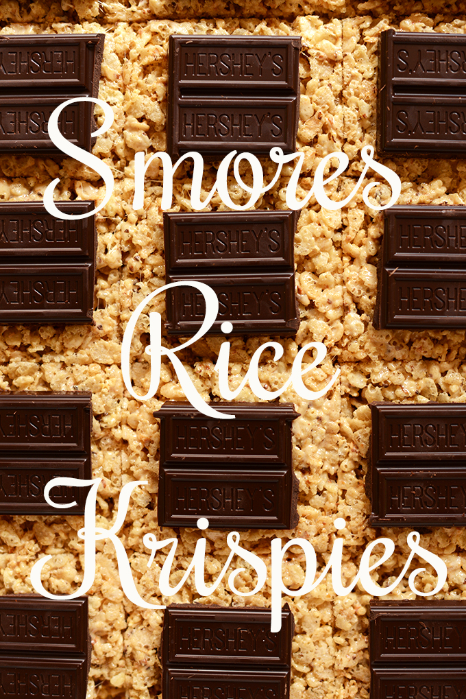 Rice Krispy Treats topped with pieces of Hershey's Chocolate