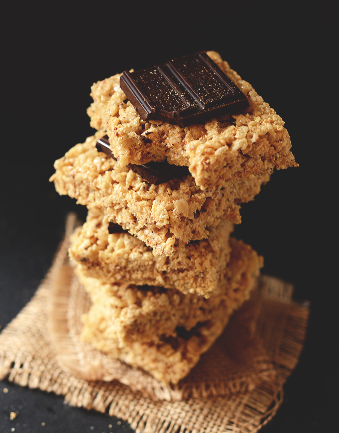 Smores Rice Krispie Treats stacked up like jenga pieces