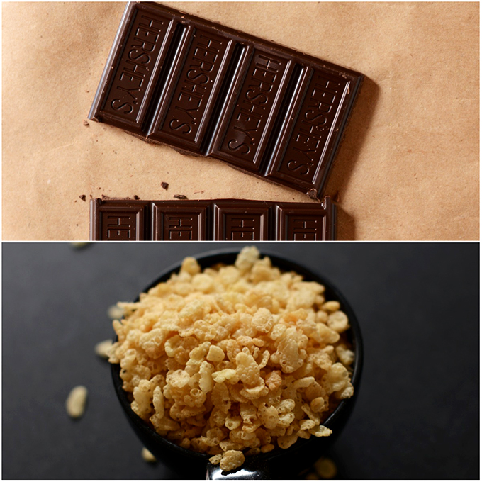 Hersheys chocolate and rice krispies for making Smores Rice Krispies