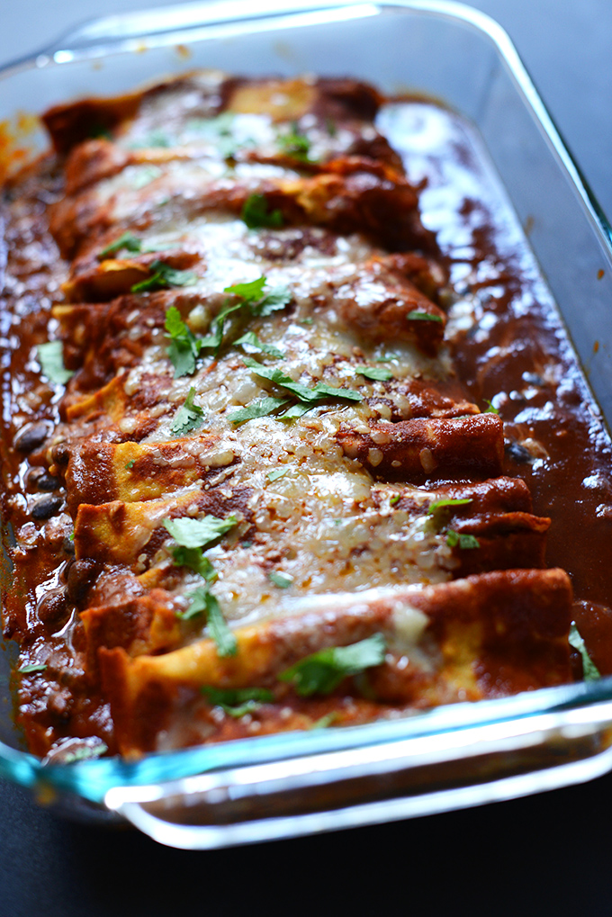 Pan of our Spicy Black Bean Enchiladas recipe