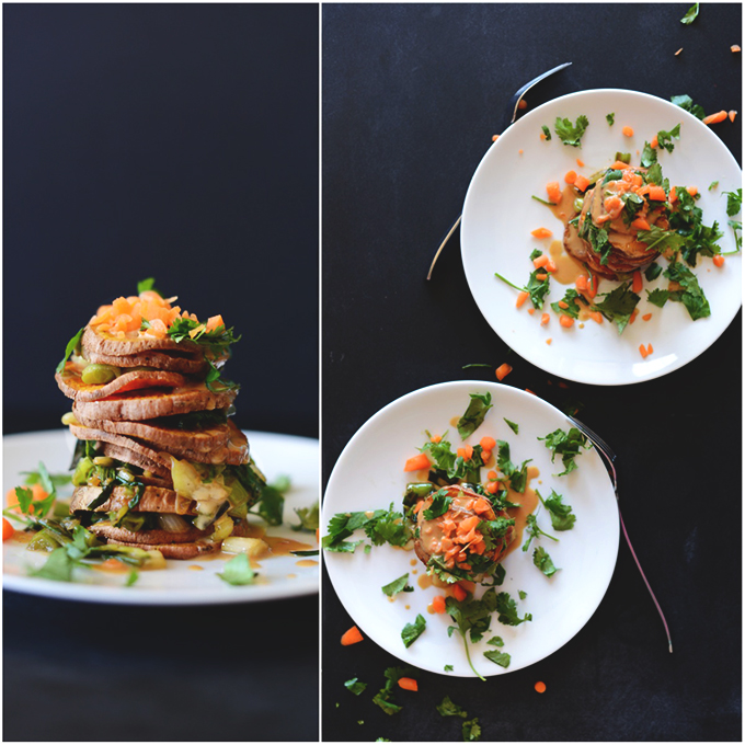 Plates of our Thai Sweet Potato Stacks recipe