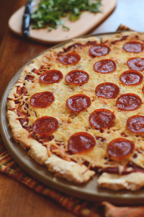 Pepperoni pizza for homemade gluten-free pizza night