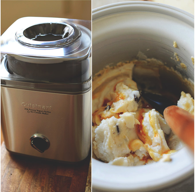 Cuisinart Ice Cream Maker filled with homemade ice cream batter