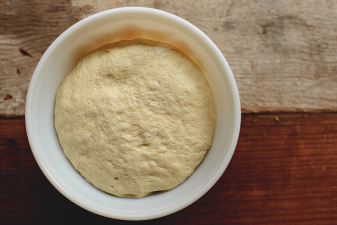 Yeasted dough rising in a bowl
