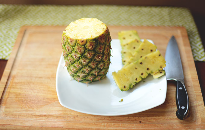 Plate of fresh pineapple for making Pineapple Spanish Sangria