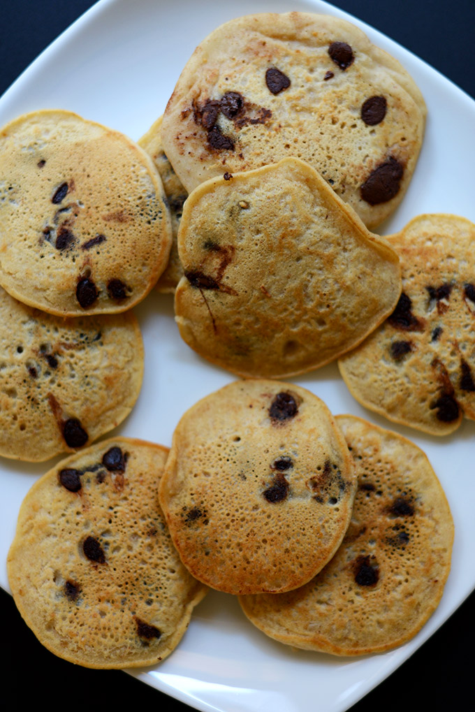 Plate of chocolate chip pancakes
