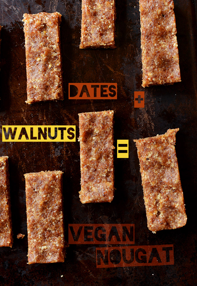 Date and Walnut bars for the nougat portion of Vegan Snickers Bars
