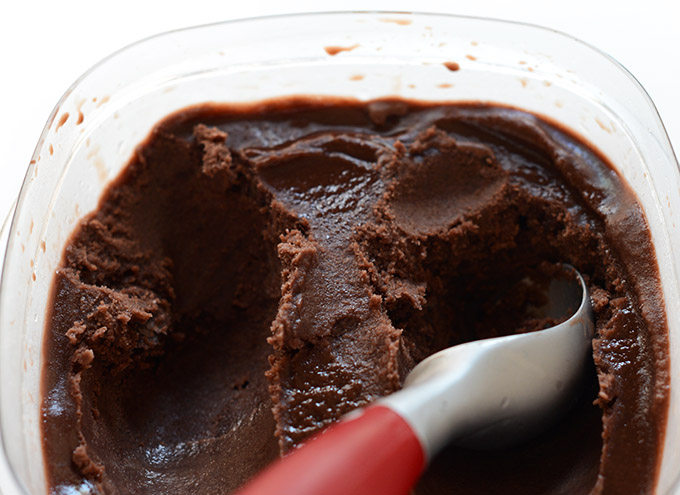 Tub of homemade Almond Milk Chocolate Ice Cream