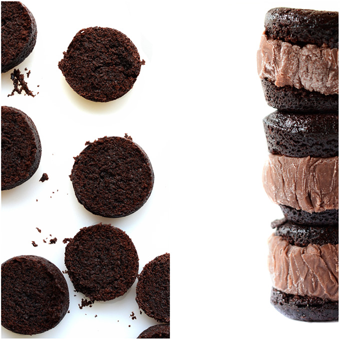 Stack of Brownie Ice Cream Sandwiches made with homemade brownies