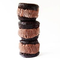Stack of three homemade Brownie Ice Cream Sandwiches