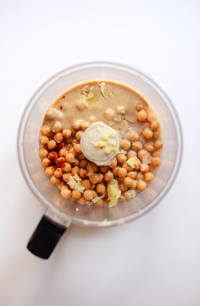 Tahini and other ingredients for making Spicy Indian Hummus