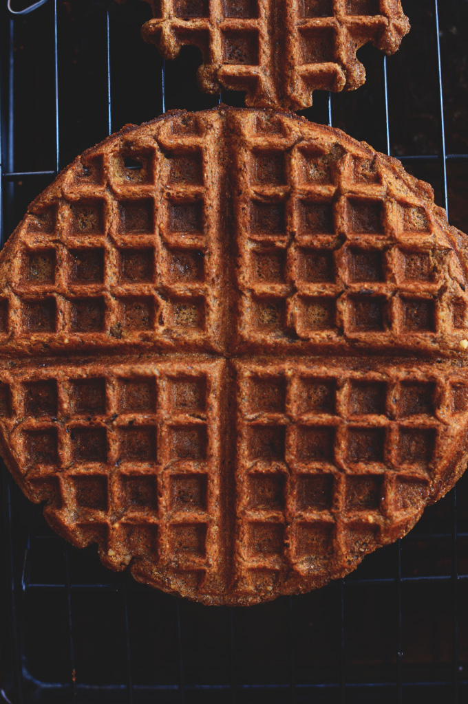 Whole Grain Molasses Waffle cooling on a baking rack