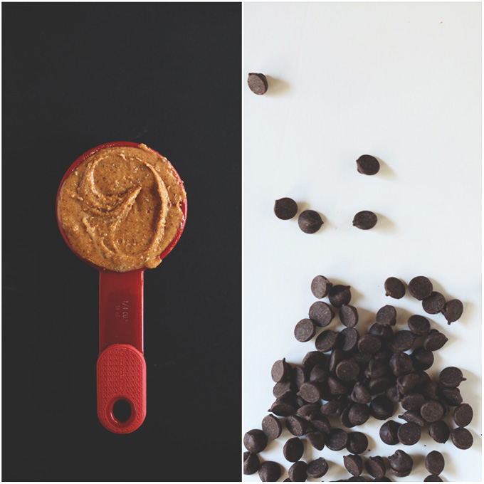 Almond butter and chocolate chips for making homemade granola bars