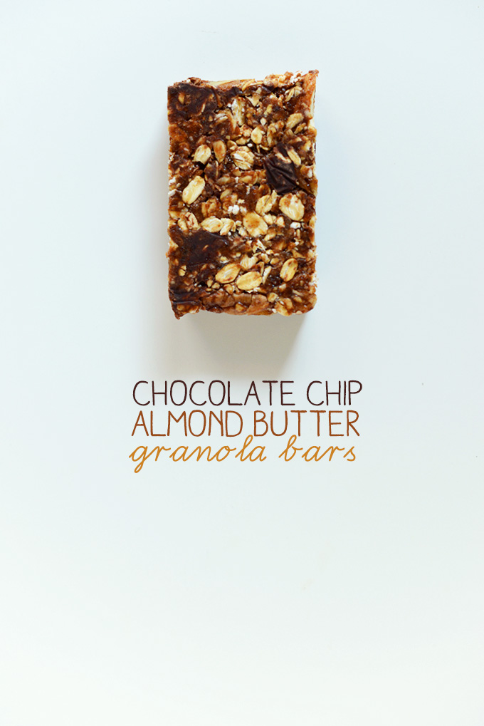 Crunchy Chocolate Chip Almond Butter Granola Bar on a white background