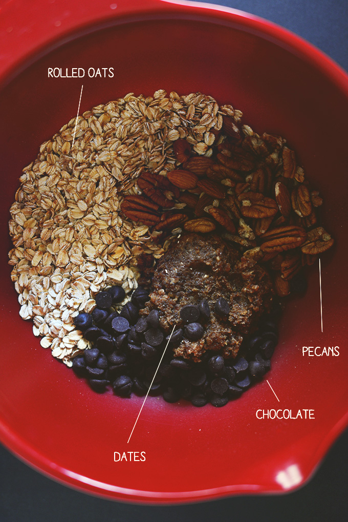 Bowl of ingredients for making our Easy Granola Bars recipe