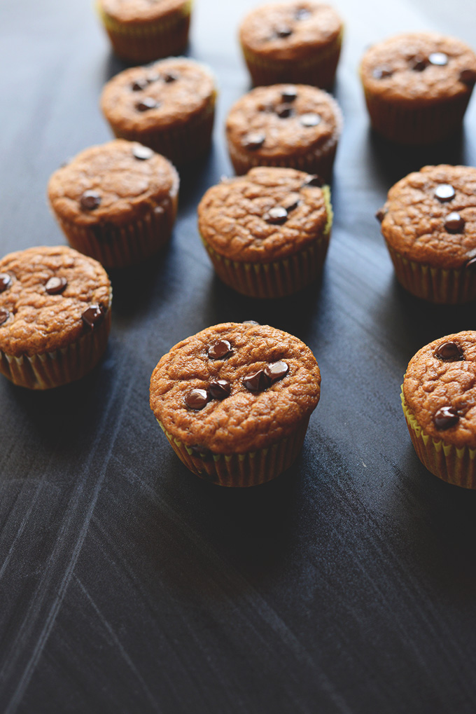 Pumpkin Chocolate Chip Muffins Recipe | via minimalistbaker.com