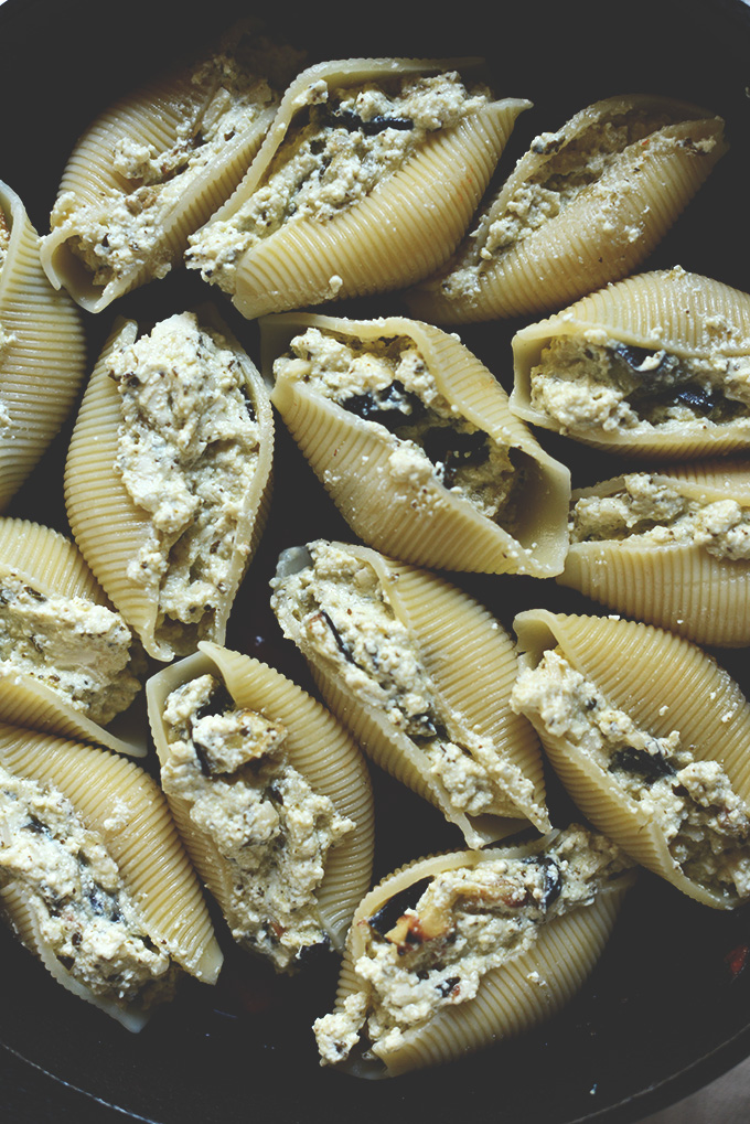 Pan of Tofu Eggplant Stuffed Pasta Shells