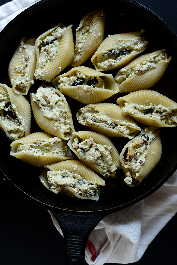 Skillet of Tofu and Eggplant Stuffed Shells