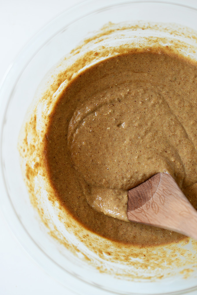 Stirring Vegan Pumpkin Spice Waffle batter