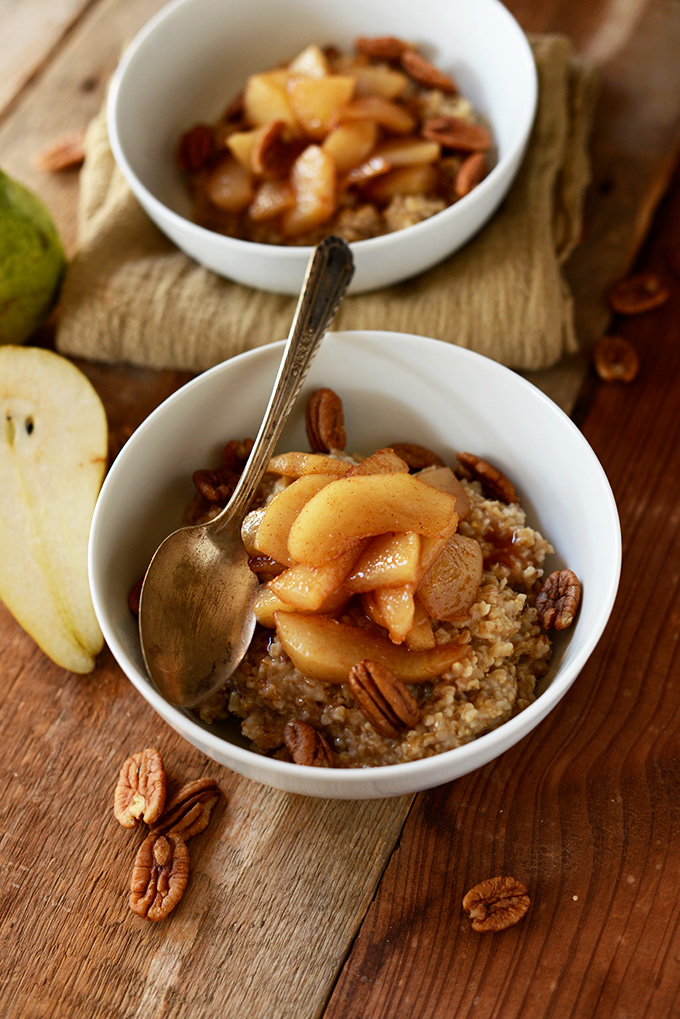 Brown Sugar Pear Steel Cut Oats | minimalistbaker.com #vegan