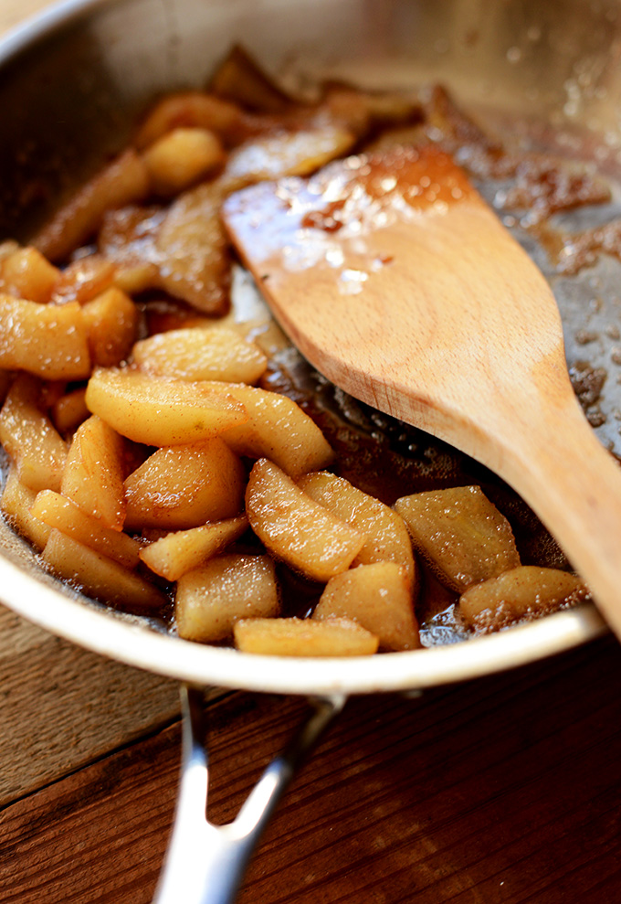Cooking Brown Sugar Pears in a skillet
