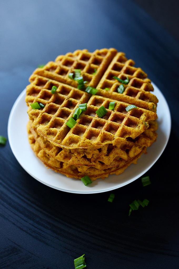 Crispy Savory Pumpkin Cornbread Waffles | #vegan | minimalistbaker.com