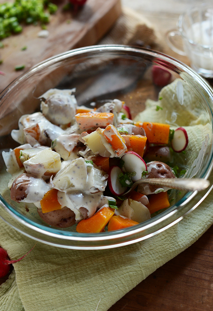 Big bowl of our Easy Butternut Squash Potato Salad recipe