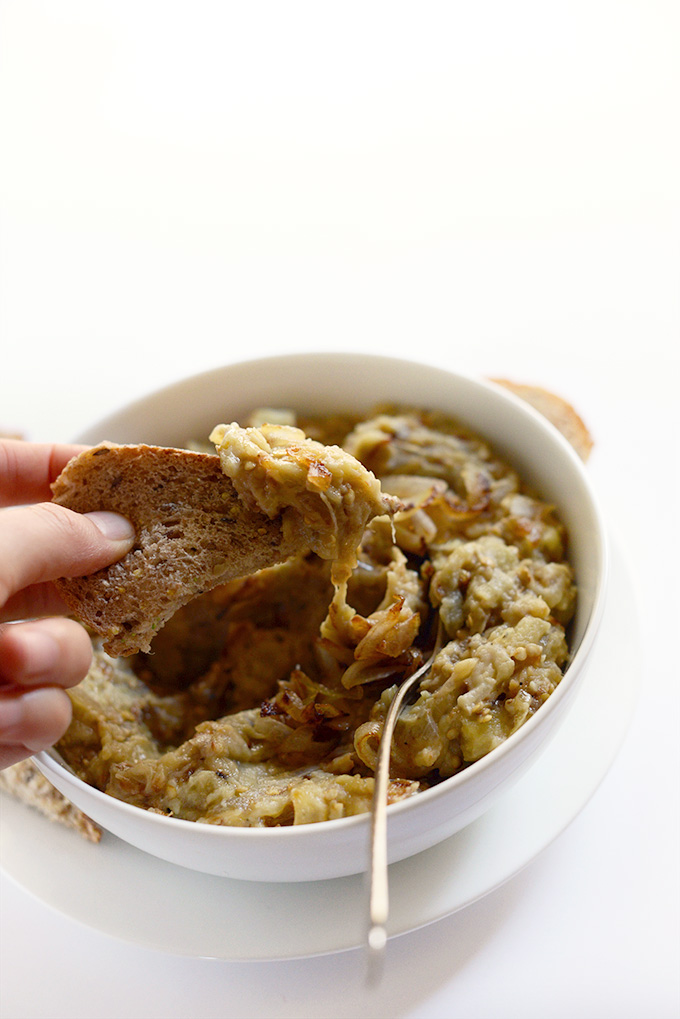 Grabbing a scoop of Easy Persian Eggplant Dip