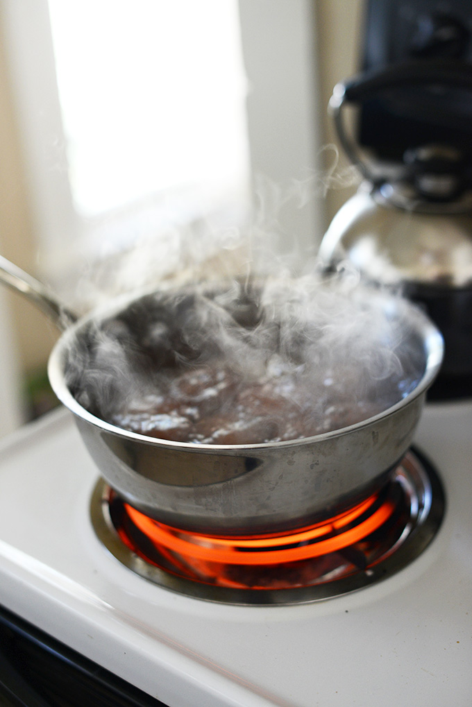 Showing how to boil potatoes for potato salad