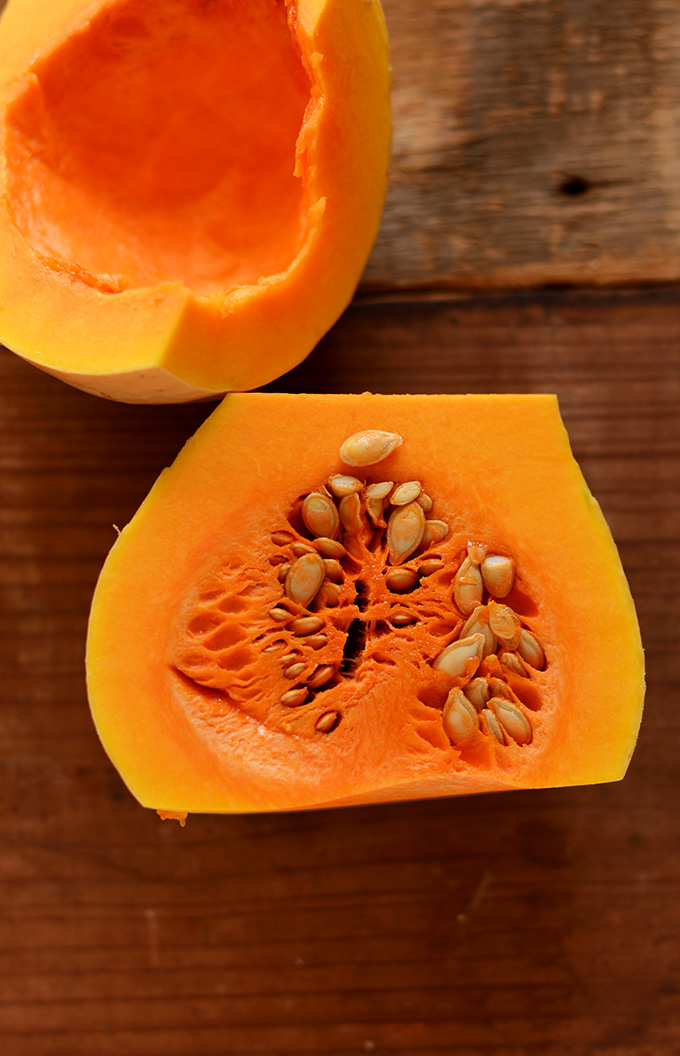 Showing the inner portion of a butternut squash