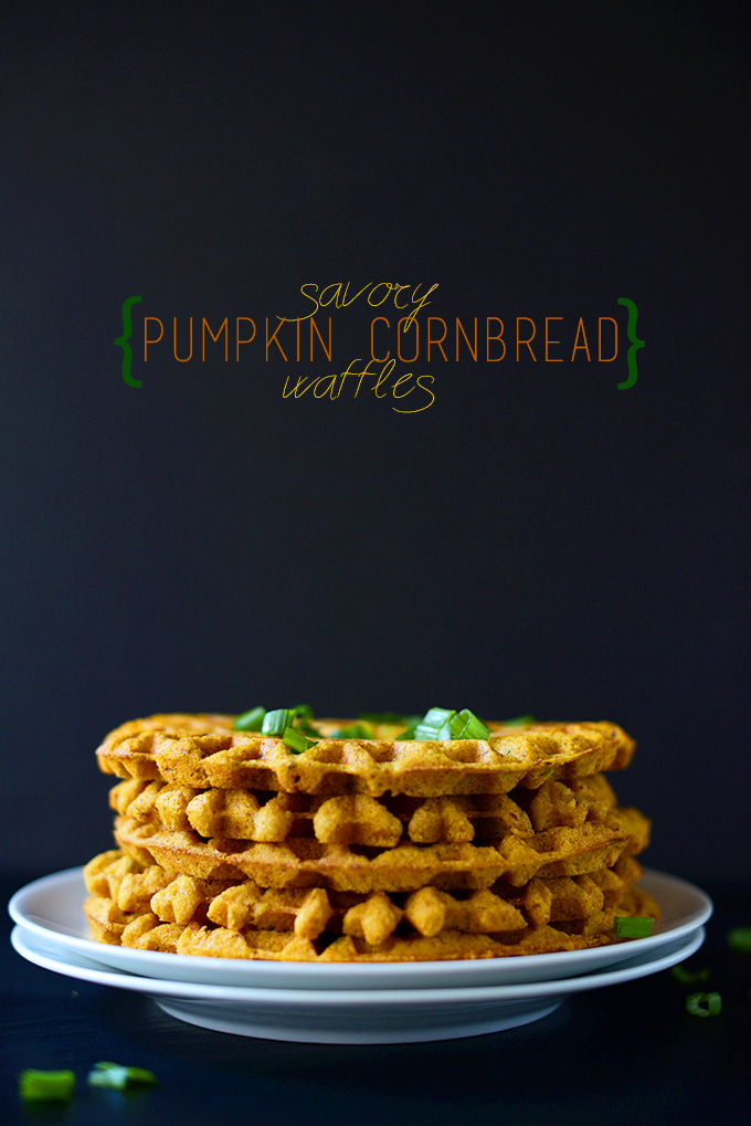 Stack of our Savory Pumpkin Cornbread Waffles recipe