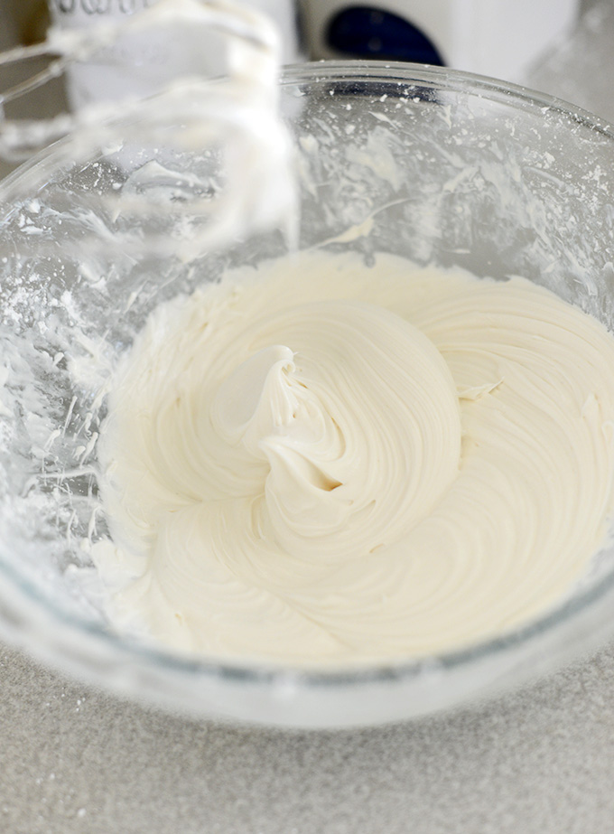 Big bowl of freshly whipped Vegan Cream Cheese Filling