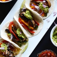 Platter of Vegan Fajitas made with Poblanos and Portobellos