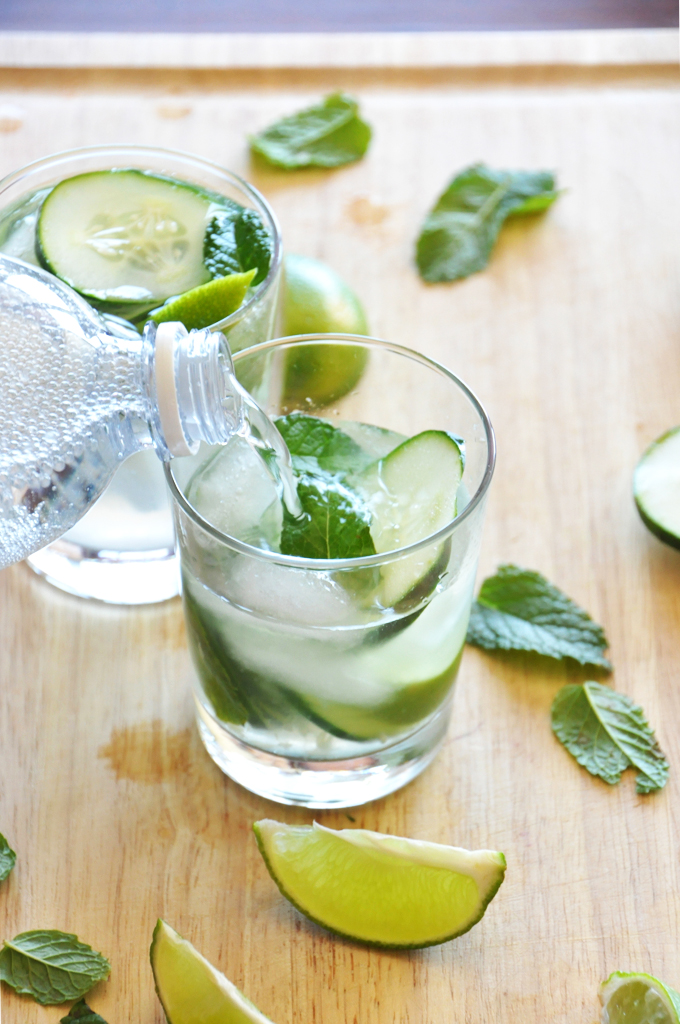 Making Easy Cucumber Coolers for our Thanksgiving recipe roundup