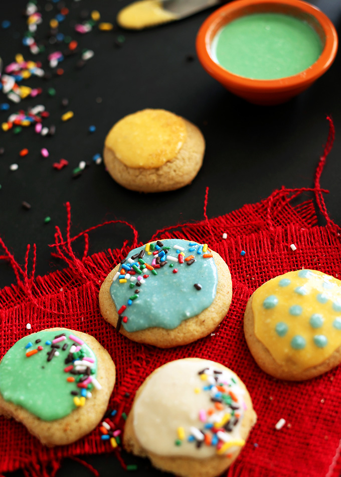 Sugar cookies decorated with healthy vegan homemade frosting