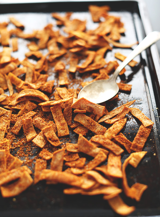 Baking sheet filled with a batch of our Baked Chili Cheese Fritos recipe