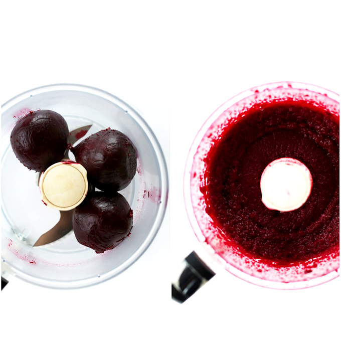 Making beet puree in a food processor